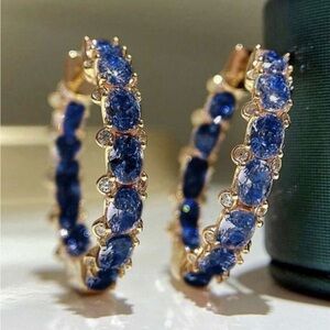 Elegant Blue and Gold Hoop Earrings